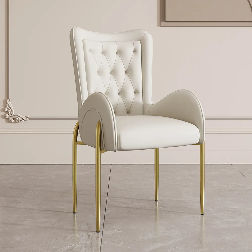Oakic White PU Leather Upholstered Dining Chair Modern Tufted Wingback Chair 8-Pieces