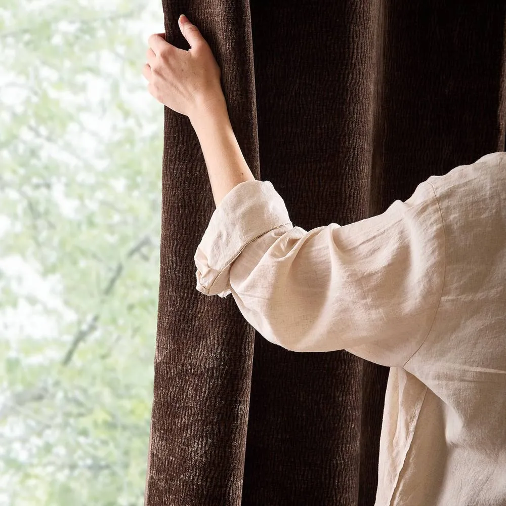Yard Heath Washed Velvet Fully Lined Eyelet Curtain Pair in Brown 2