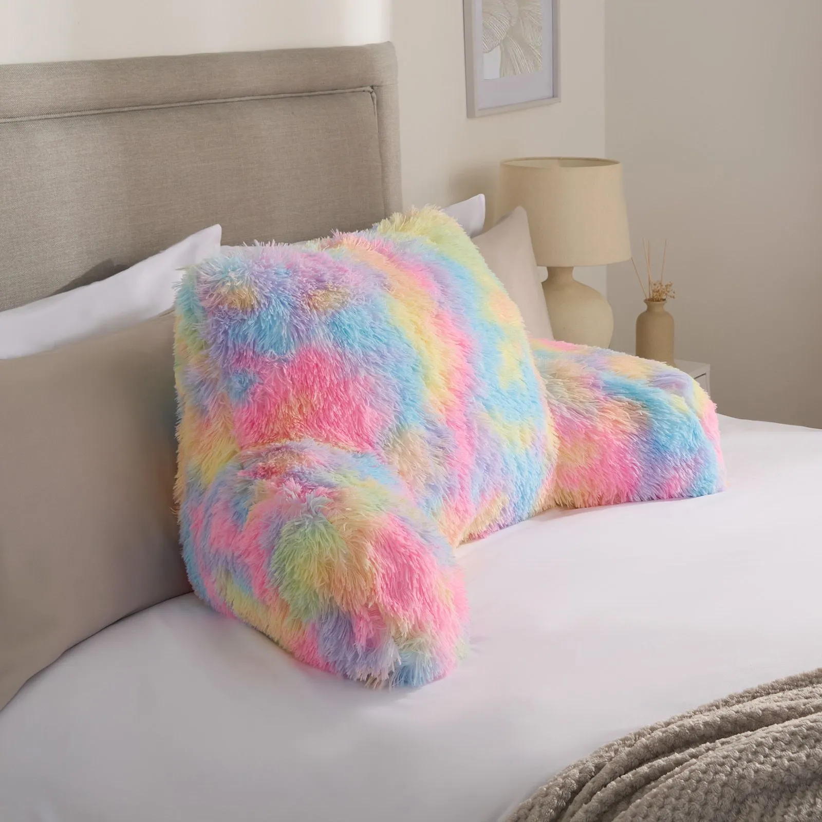 OHS Fluffy Fleece Reading Cushion Pillow with Arms Lumbar Chair Support