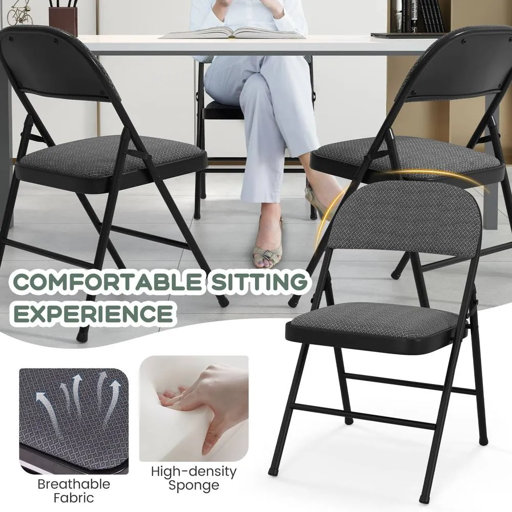 Costway Set of 6 Folding Fabric Padded Chairs w/Sponge Seat & Backrest-Grey in Grey 4
