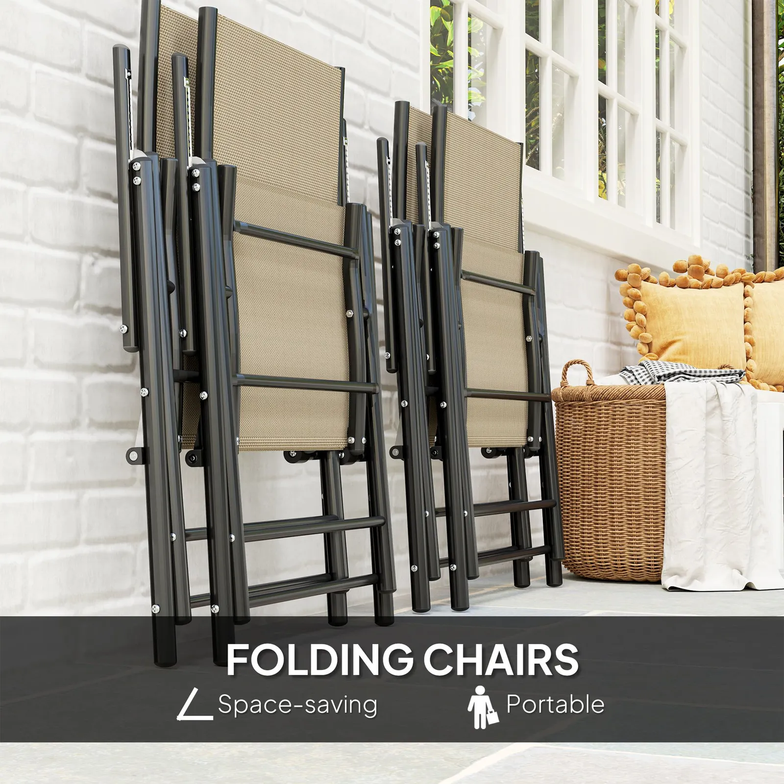 OUTSUNNY 5 PCs Garden Dining Set, Folding Chairs & Metal Top Table, Khaki 4
