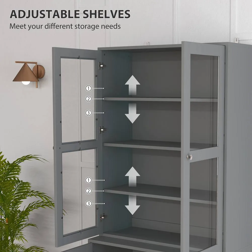 HOMCOM Modern Bookcase Display Storage Cabinet w/ Doors Adjustable Shelves in Grey 5