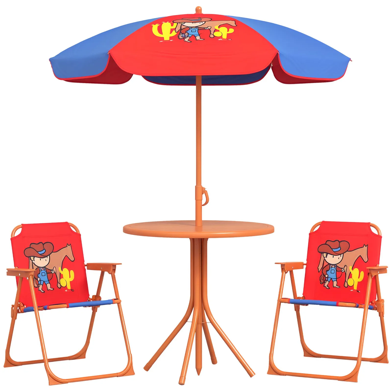 OUTSUNNY Children Table & Chair Set Outdoor Garden Furniture Set w/ Cowboy Theme 2