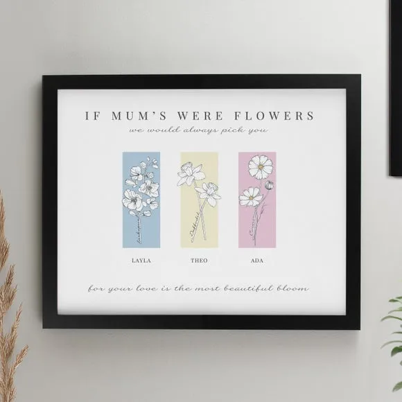 Personalised Birth Flower Family of 3 Framed Print