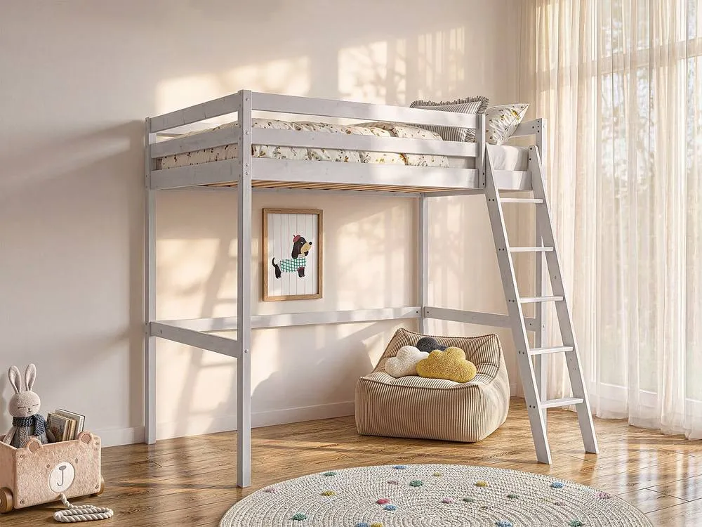 Vente-unique Loft Bed - 140 X 190 Cm - Solid Pine - Whitewashed - GEDEON II in White