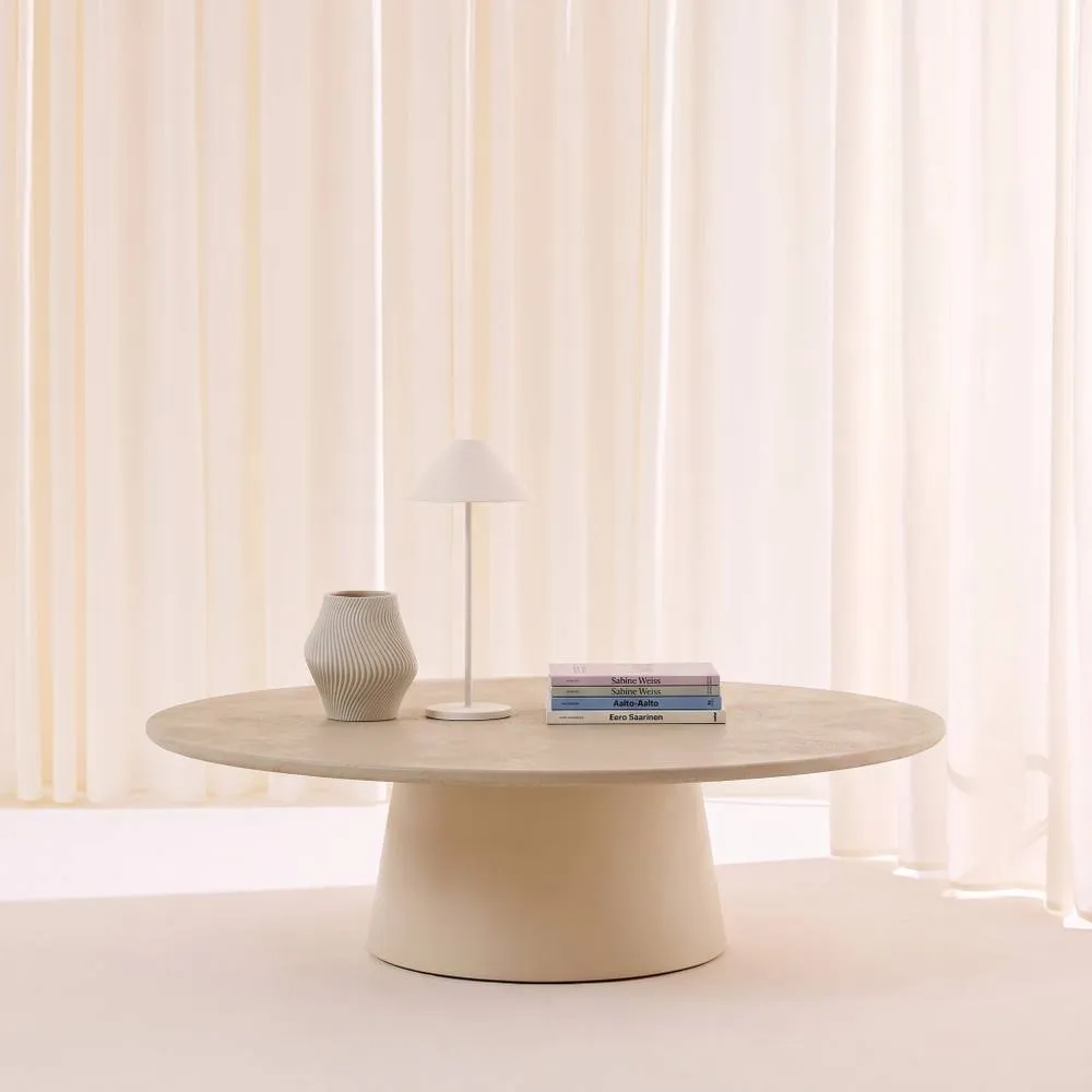 sweeek Oval coffee table with concrete effect finish in White