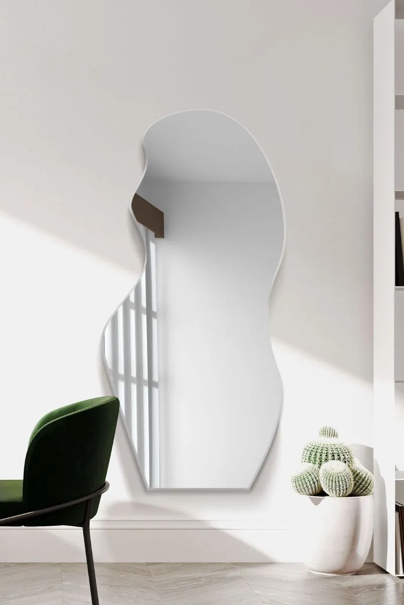 MirrorOutlet The Lacuna - Frameless Pond Leaner / Wall Mirror 47" X 20" (120CM X 50CM) in Silver 2