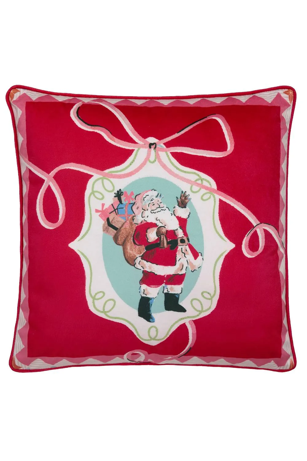 Fusion 'Christmas Vintage Frames' Velvet Filled Cushion in Red 3