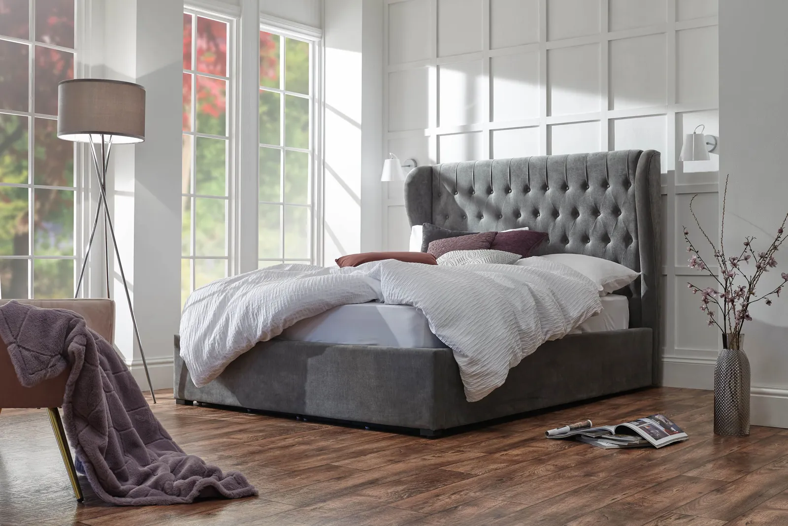 GFW Winged Headboard Ottoman Storage Bed in Dark Grey 1