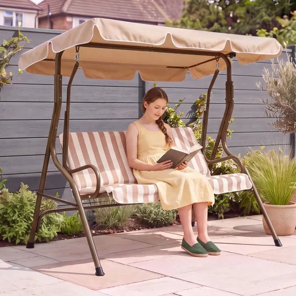 Striped 2 Seater Beige Swing Bench 3