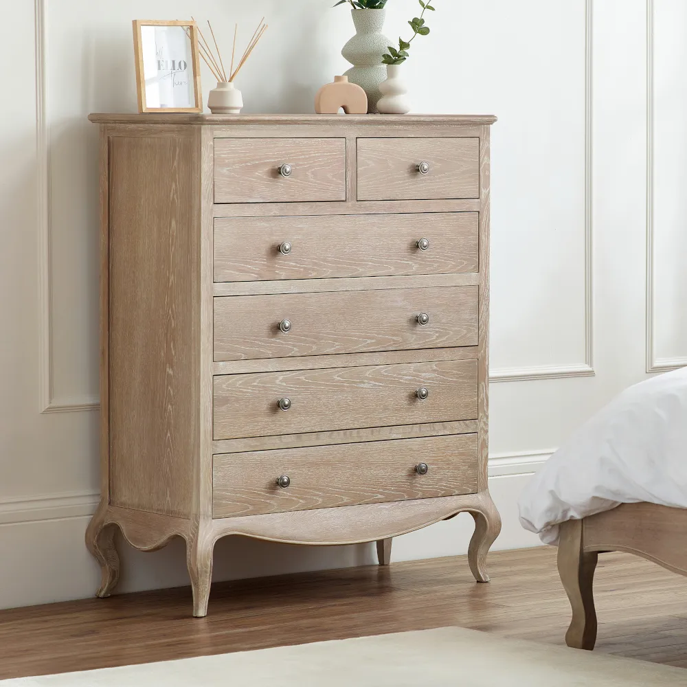 Camille - 4+2-Drawer Chest of Drawers - Oak - Wooden - Happy Beds 1
