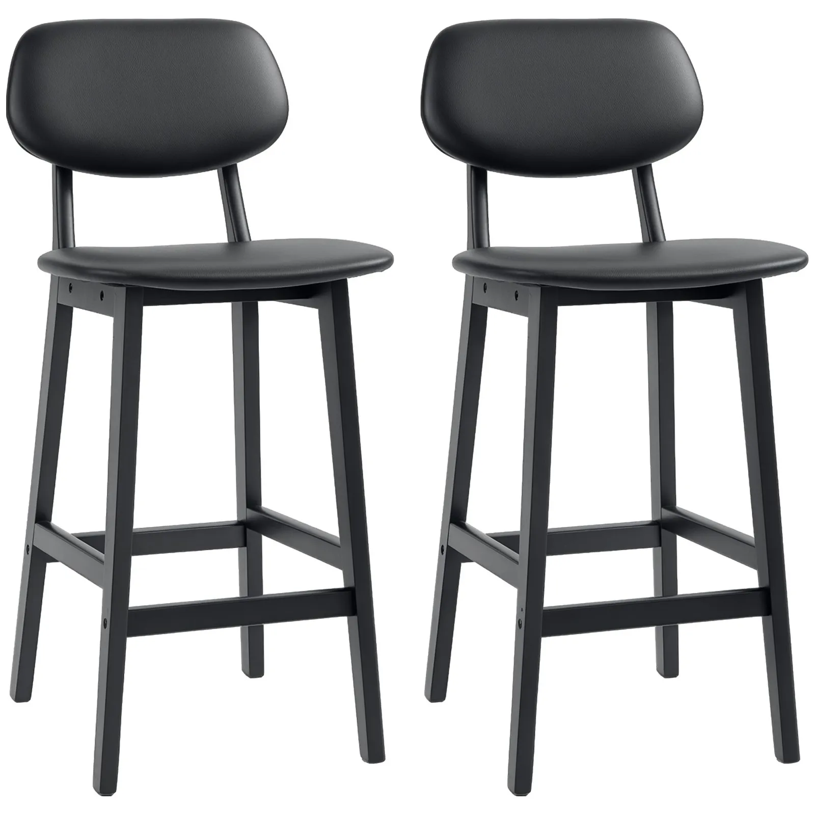 HOMCOM Breakfast Bar stools Set of 2 with PU Leather Cover, Wood Legs in Black 2