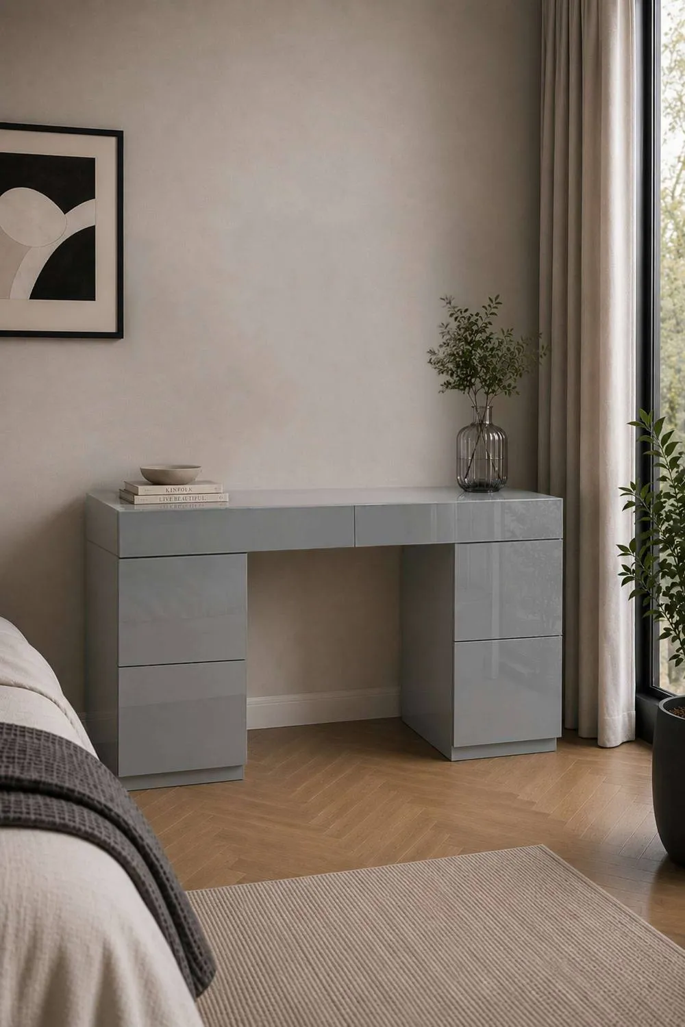 Birlea Liberty 6 Drawer Dressing Table Twin Pedestal Grey Glass