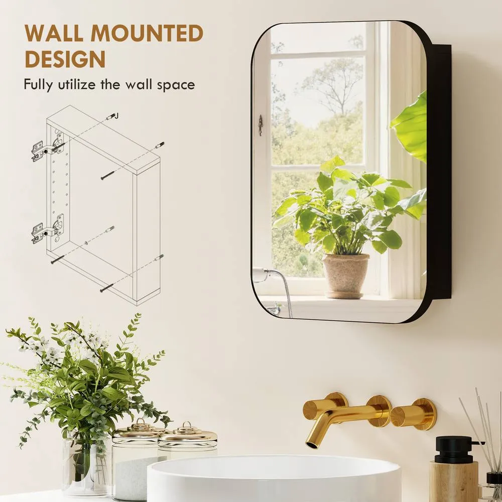 HOMCOM Wall Mounted Bathroom Cabinet with Mirror Adjustable Shelves in Black 4