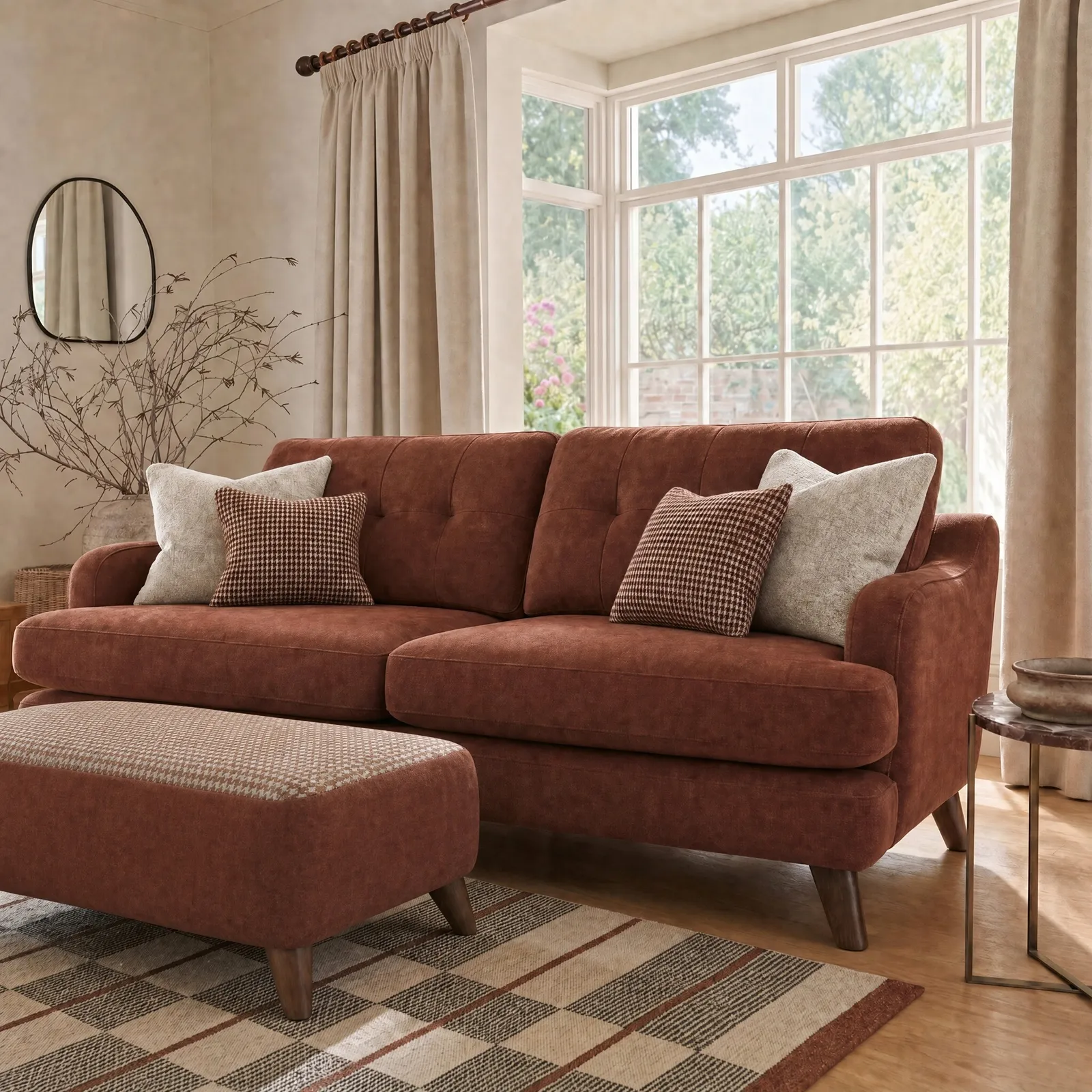 Loften Bench Stool+A Walnut Feet, Red Fabric | Barker & Stonehouse 2