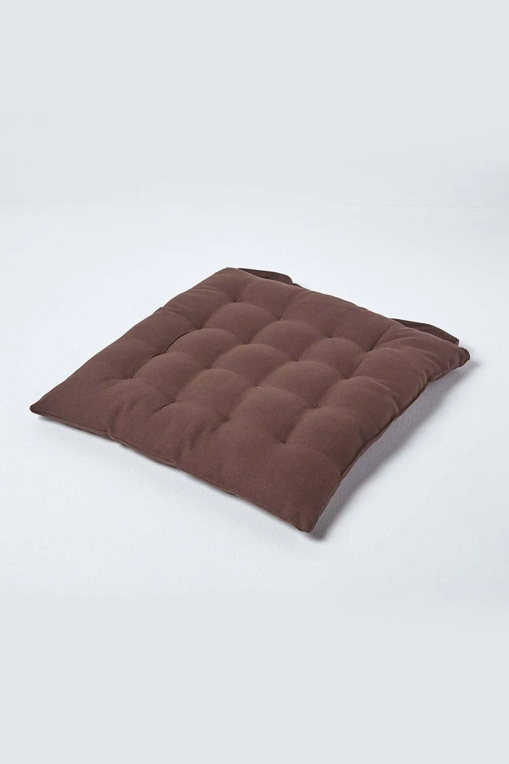 Homescapes Seat Pad Luxury 100% Cotton Indoor Outdoor Garden Cushion, Button Tie, 40cm in Brown 1