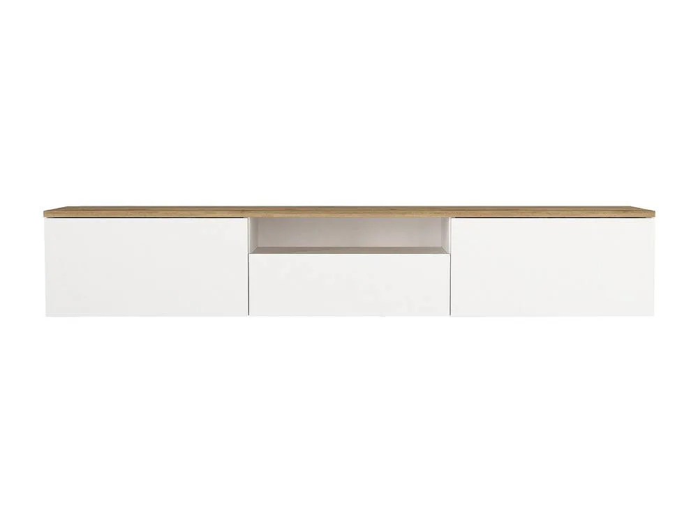 Vente-unique Wall-Mounted TV Unit With 3 Doors & 1 Niche - White & Natural in Light Oak 4
