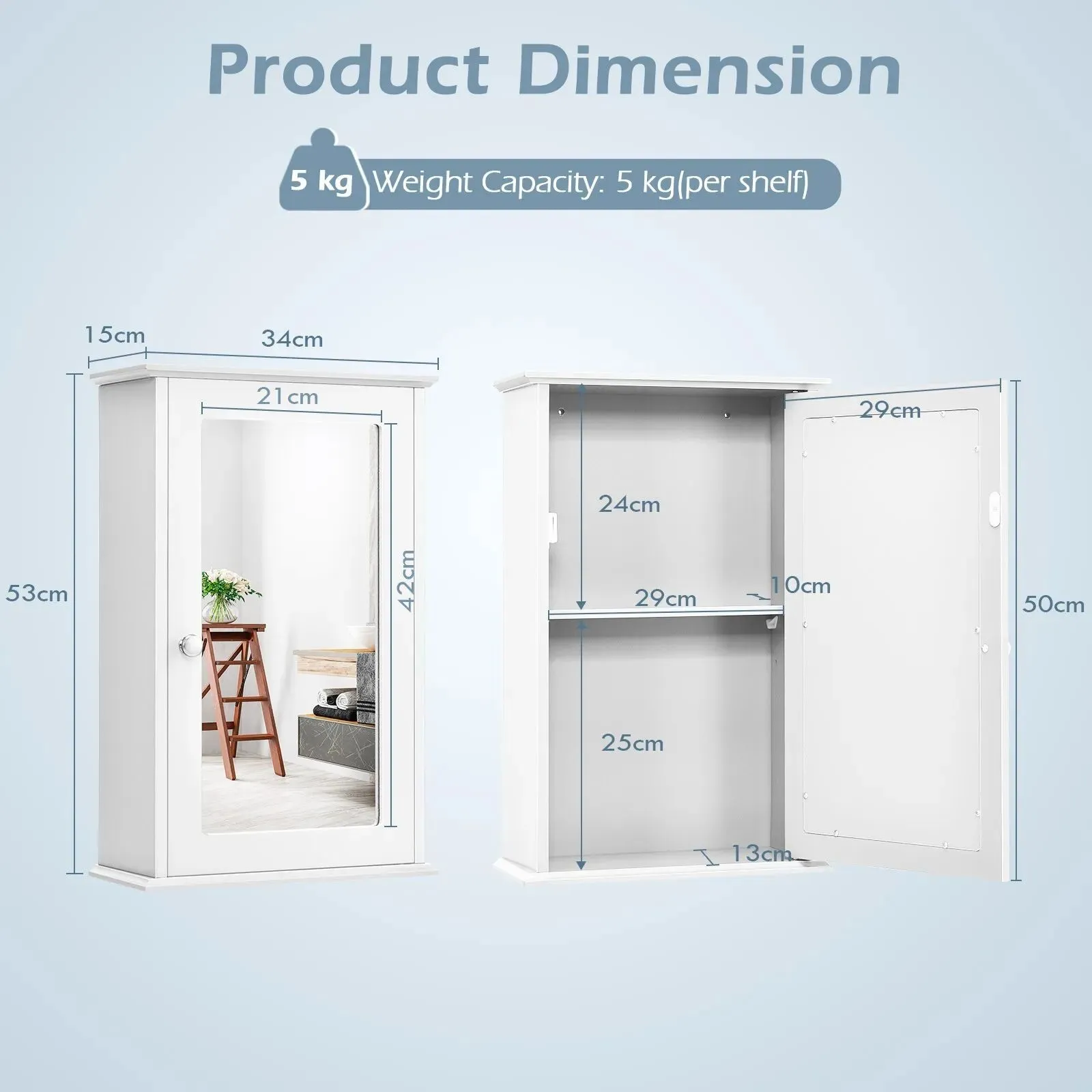 Costway Bathroom Mirror Cabinet Wall Mounted Storage Cupboard Mirrored Medicine Cabinet in White 2