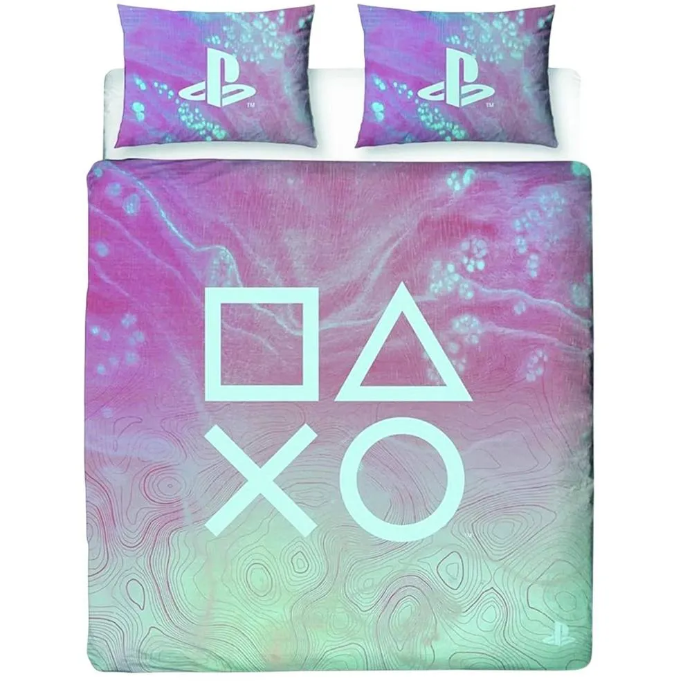 Playstation Marble Effect Reversible Duvet Set in Pink