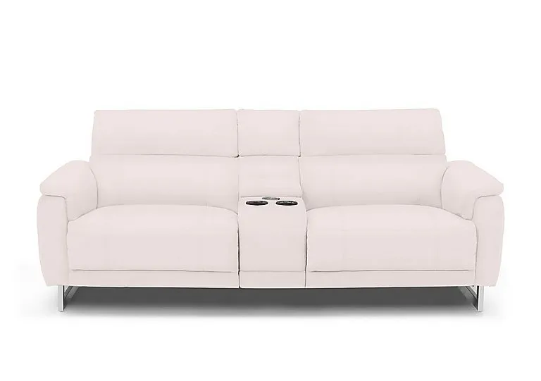 Moet 3 Seater Leather Power Recliner Sofa with Telescopic Headrests and Smart Console - Cotton