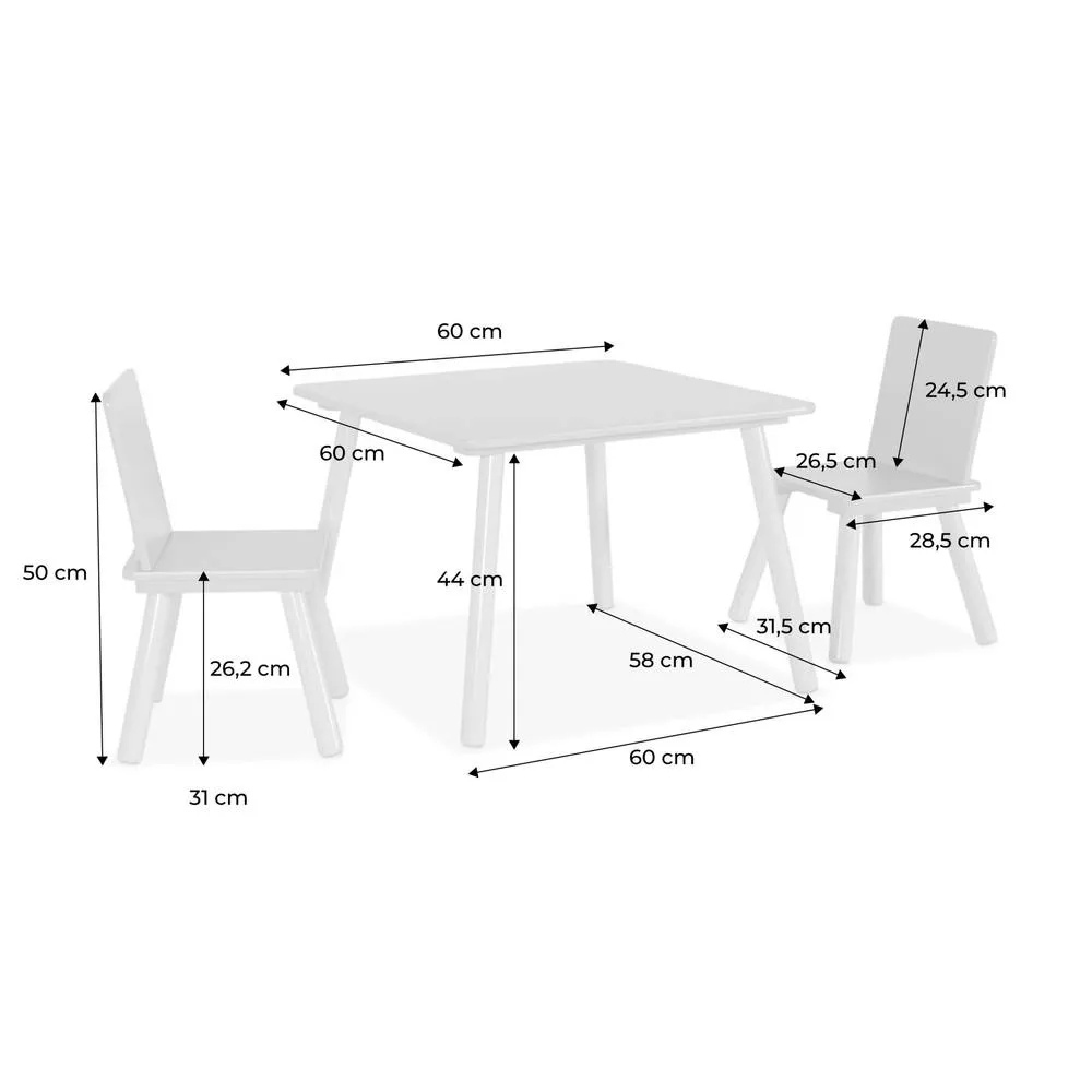 sweeek Children's square table with 2 chairs pine legs in Pink 5