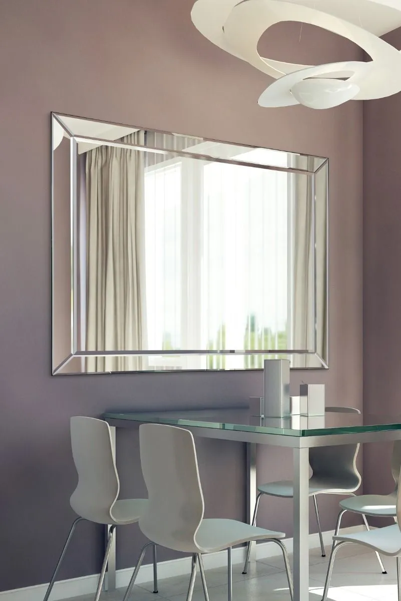 MirrorOutlet Horsley All Glass Modern Large Wall Mirror 137 x 107 CM in Silver