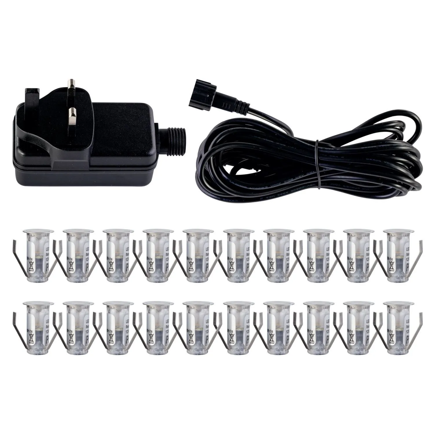 First Choice Lighting Set of 20 - 15mm Stainless Steel IP67 Cool White LED Decking Kit in Silver