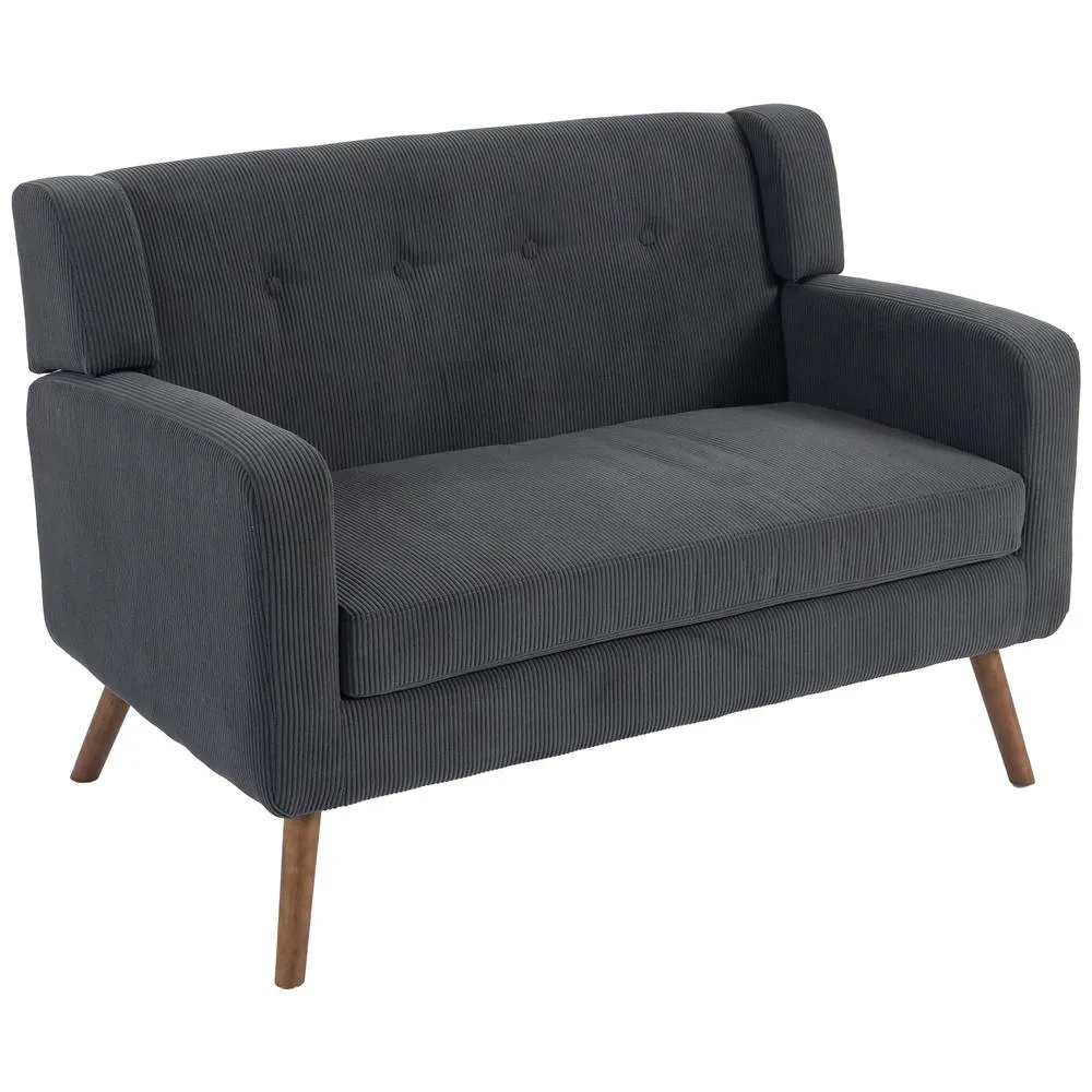HOMCOM 2 Seater Sofa, 118 cm Corduroy Small Loveseat Sofa, Dark Grey