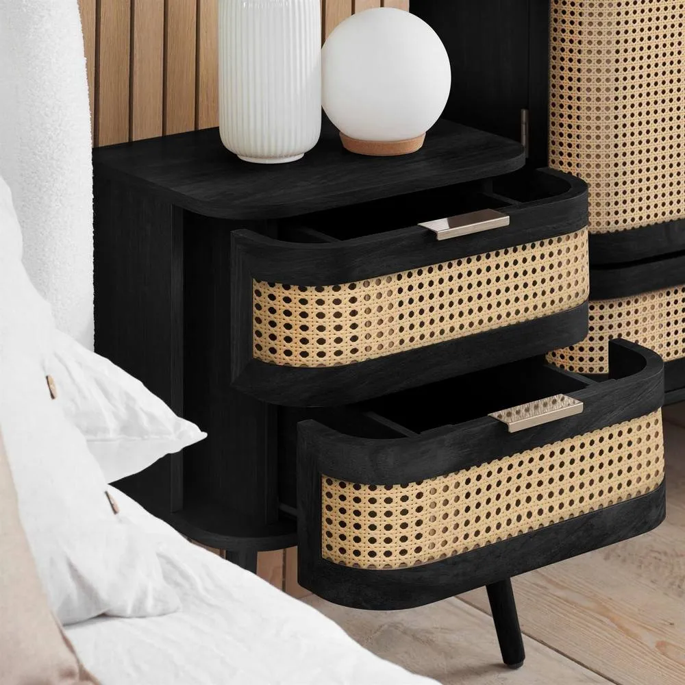 Birlea Rattan Bedside Cabinet 2 Drawer Sark Nightstand Side Table in Black 4
