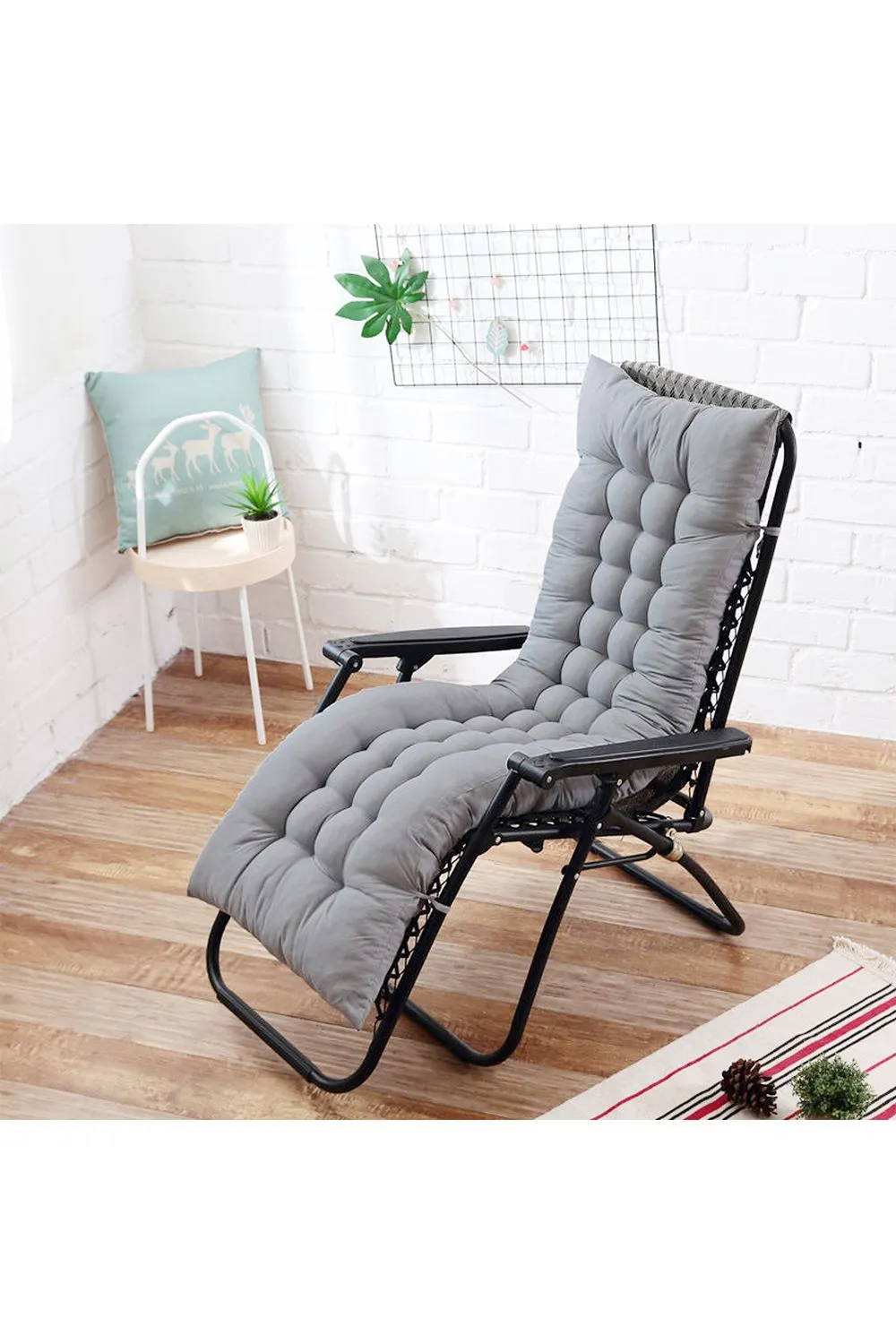 Living and Home 170cm L x 48cm W Button Tufted Beach Lounge Chair Cushion Garden Bench Seat Pad in Grey