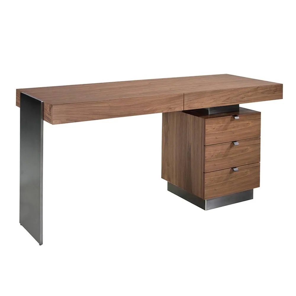 Angel Cerda Walnut Desk with Darkened Polished Steel Legs 5 in Brown