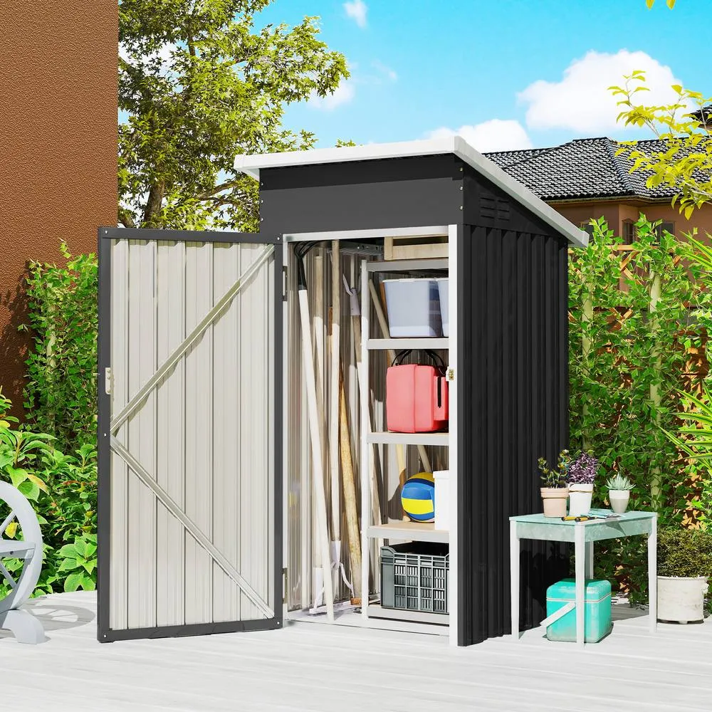 OUTSUNNY 3.5 x 3 ft Metal Storage Shed with Lockable Door for Patio in Dark Grey 2