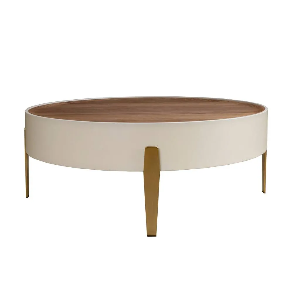 Angel Cerda Round Coffee Table Walnut Veneer Top, Beige MDF 2
