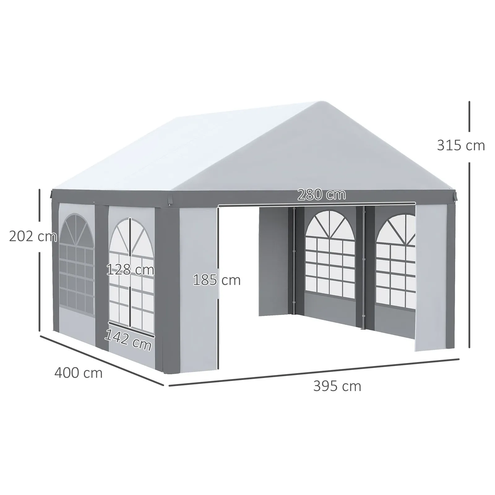 OUTSUNNY Party Tent, Marquee Gazebo with Sides, Windows & Double Doors in White 3