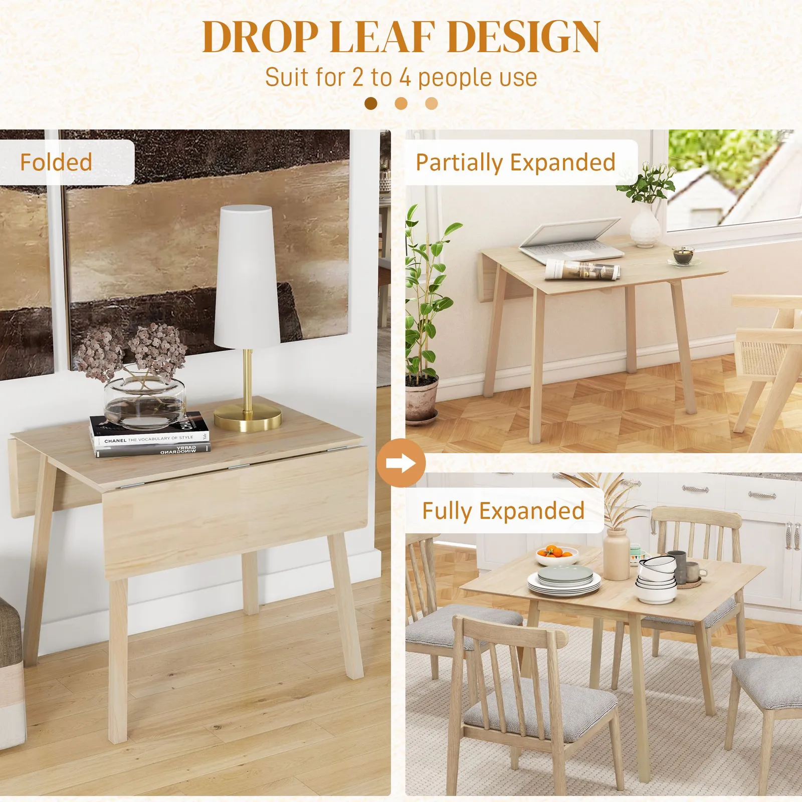 HOMCOM Kitchen Table for 2-4, Folding Drop Leaf Dining Table in Light Brown 4