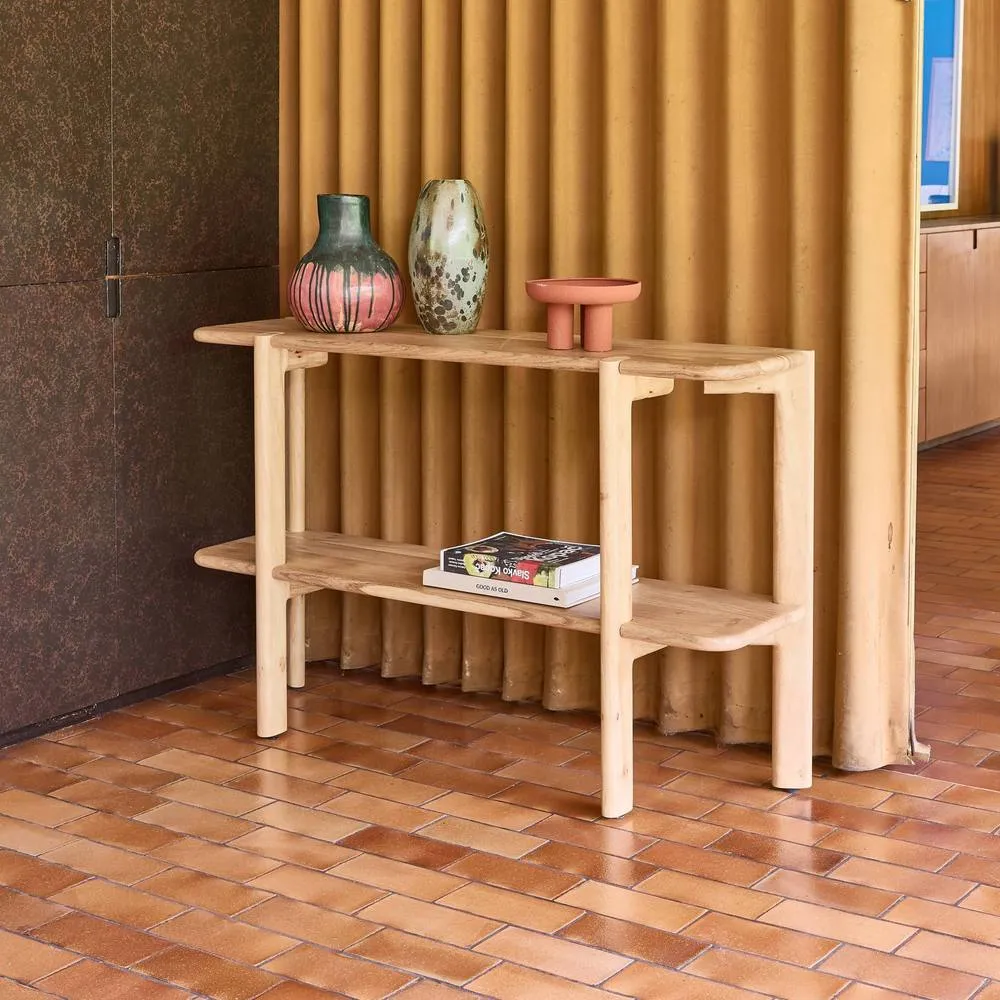 sweeek Exotic acacia wood console with 1 shelf in Beige 4