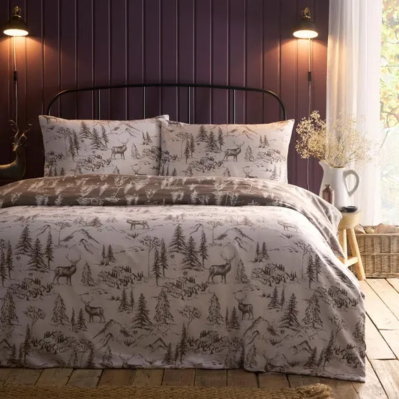 Dreams & Drapes Alpine Stag 100% Cotton Duvet Cover & Pillowcase Set 1