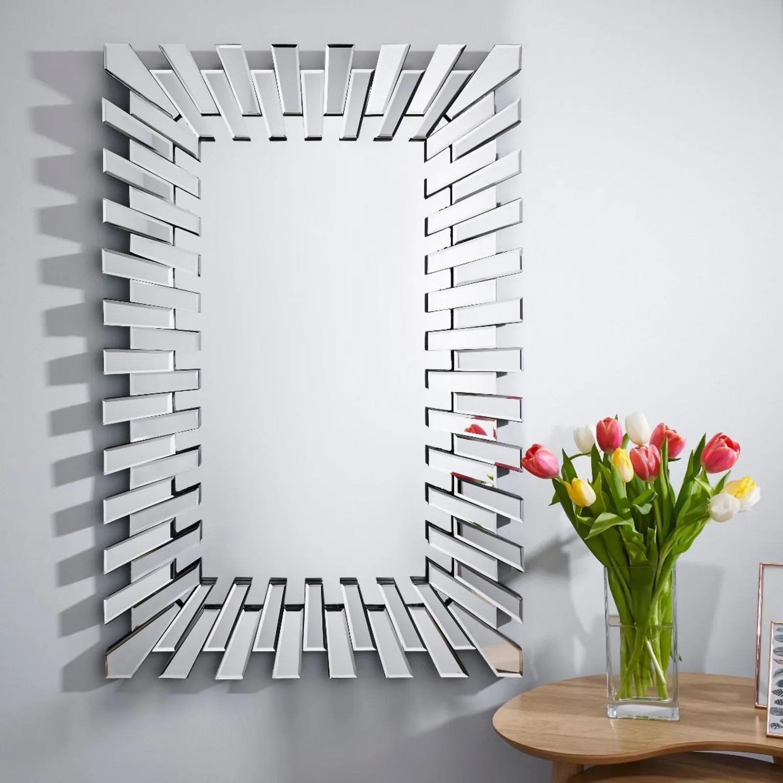 FurnitureboxUK Starburst Medium 100cm x 66cm 3D Silver Rectangular Sunburst Modern Hallway Bedroom Dining & Living Room Mirror 2