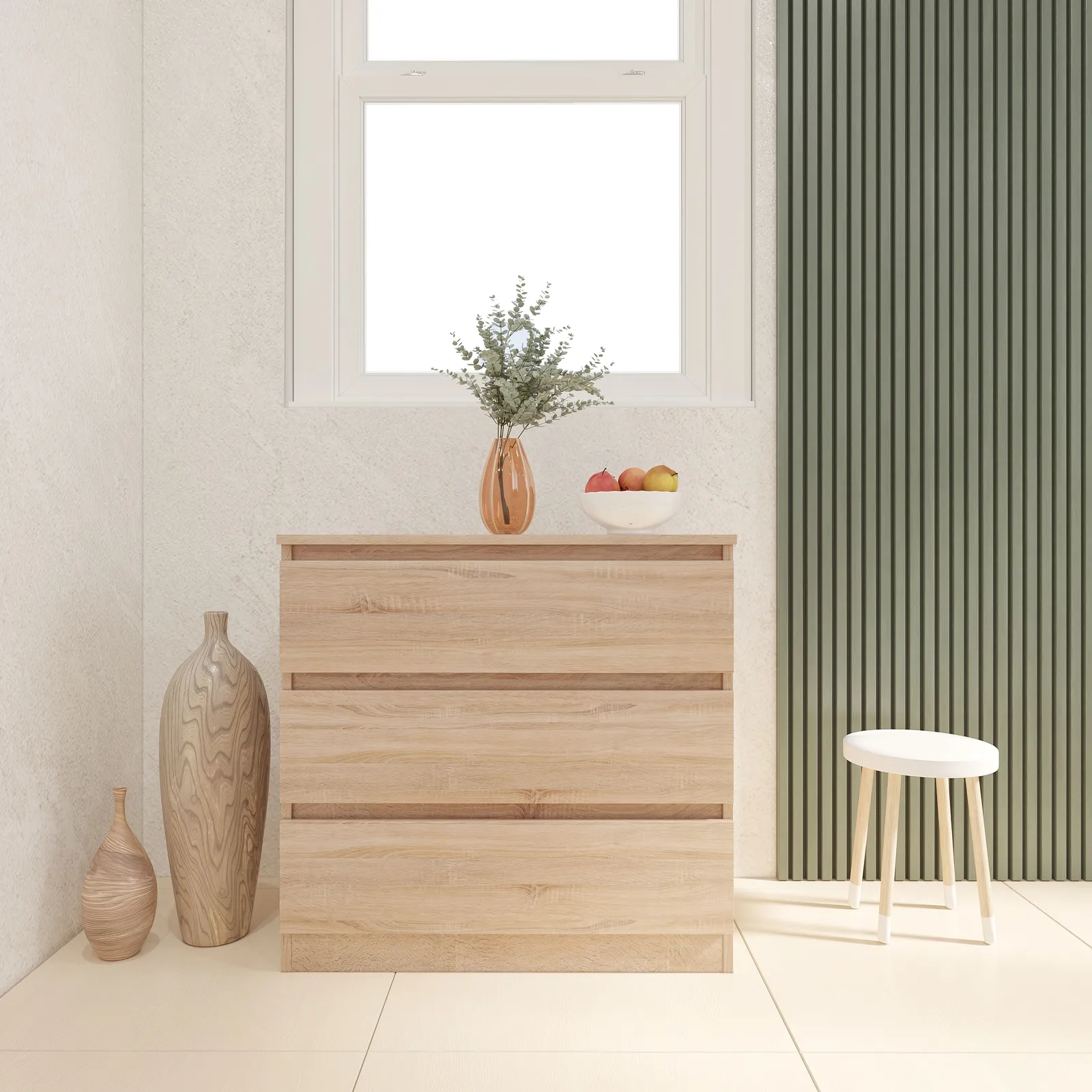 Seconique Malvern 3 Drawer Chest in Light Oak 1