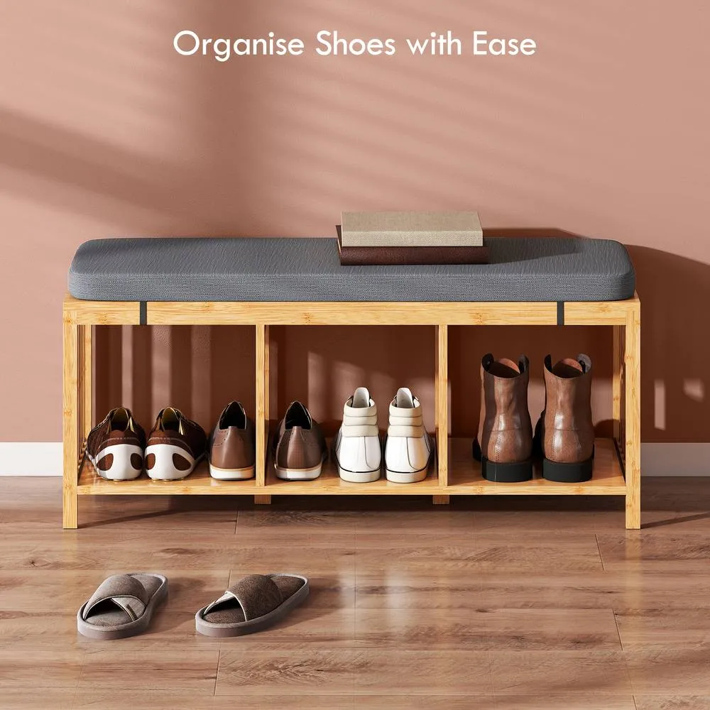 HOMCOM Shoe Rack with Seat, Bamboo Storage Bench, Natural Wood Finish 6
