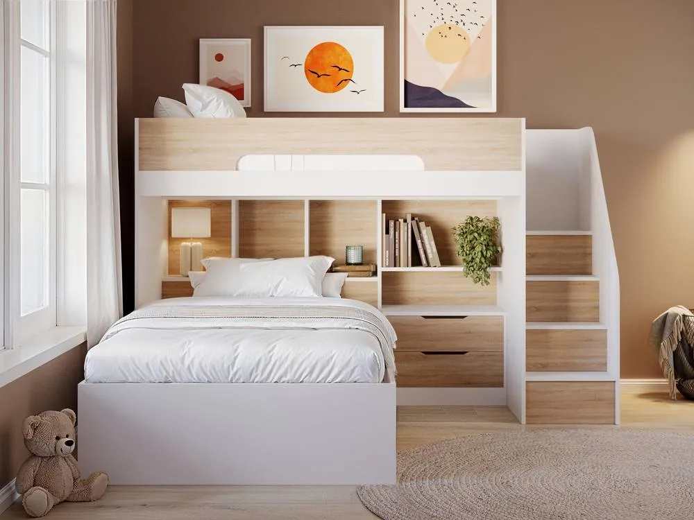 Flair Greyson Staircase Triple Bunk Bed with Storage in White 2
