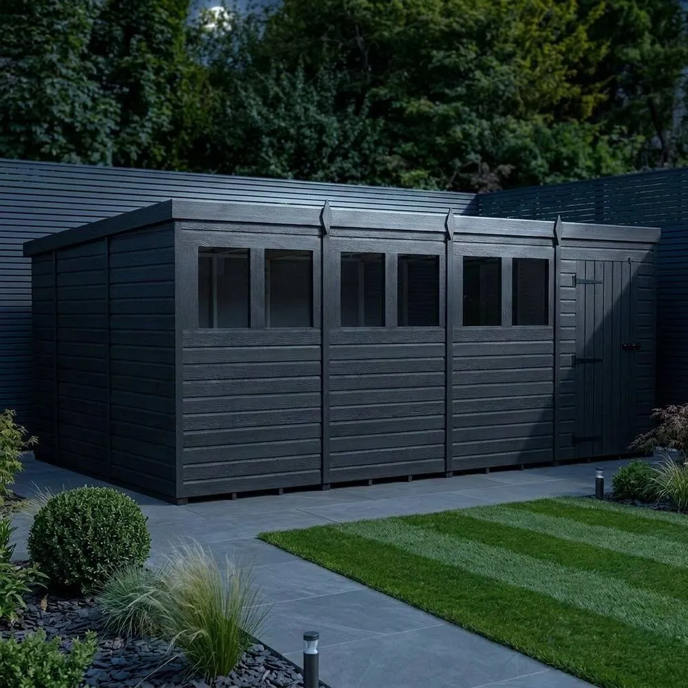 Buttercup Farm 16ft x 10ft Composite Pent Garden Shed Single Door With Windows in Grey 3