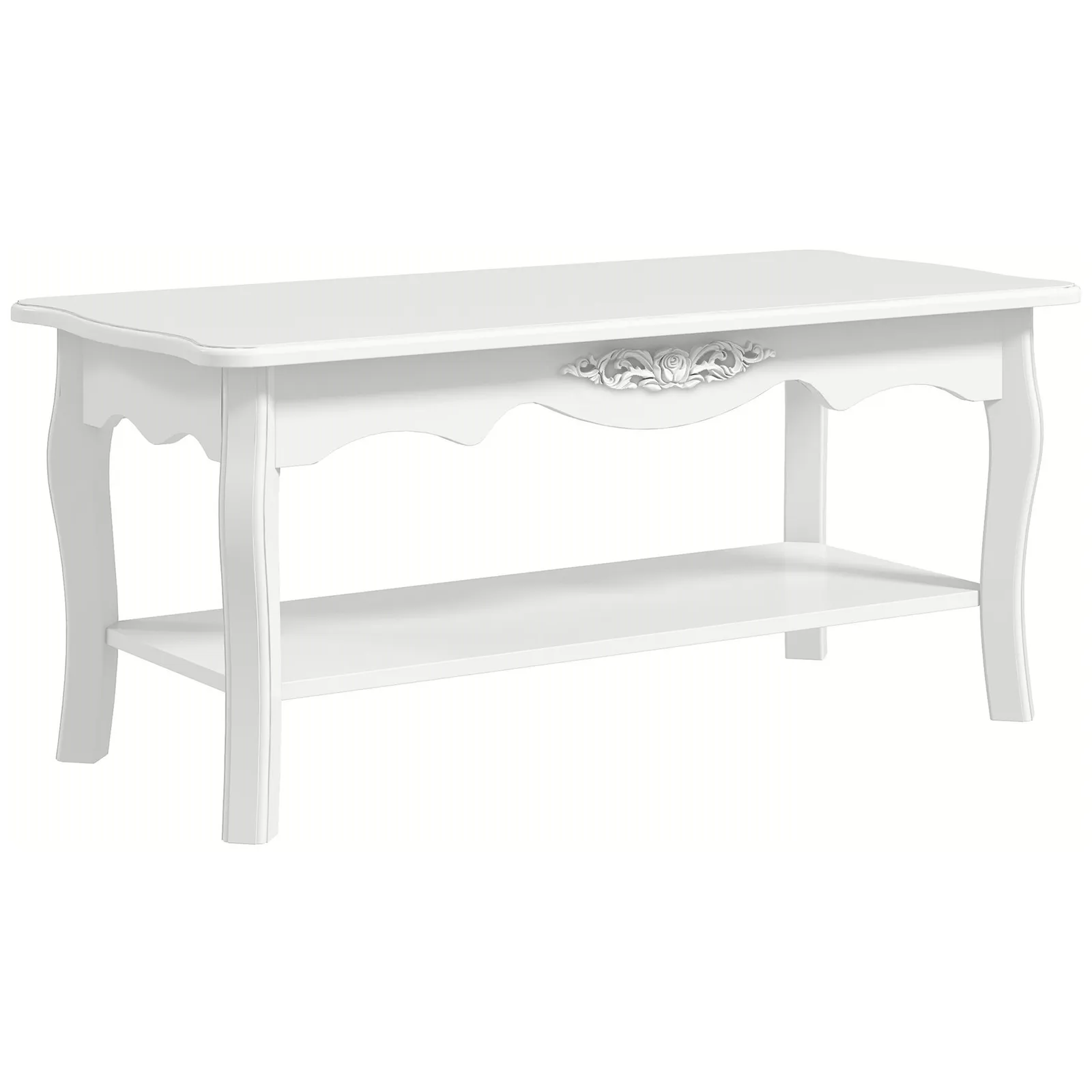 HOMCOM Wooden Coffee Tea Table Modern White Shelf Storage Living Room Home Furniture 2