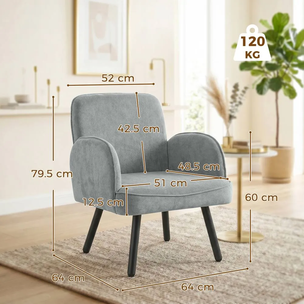 HOMCOM Lounge Chair Velvet Upholstered Spring Cushion Grey 3