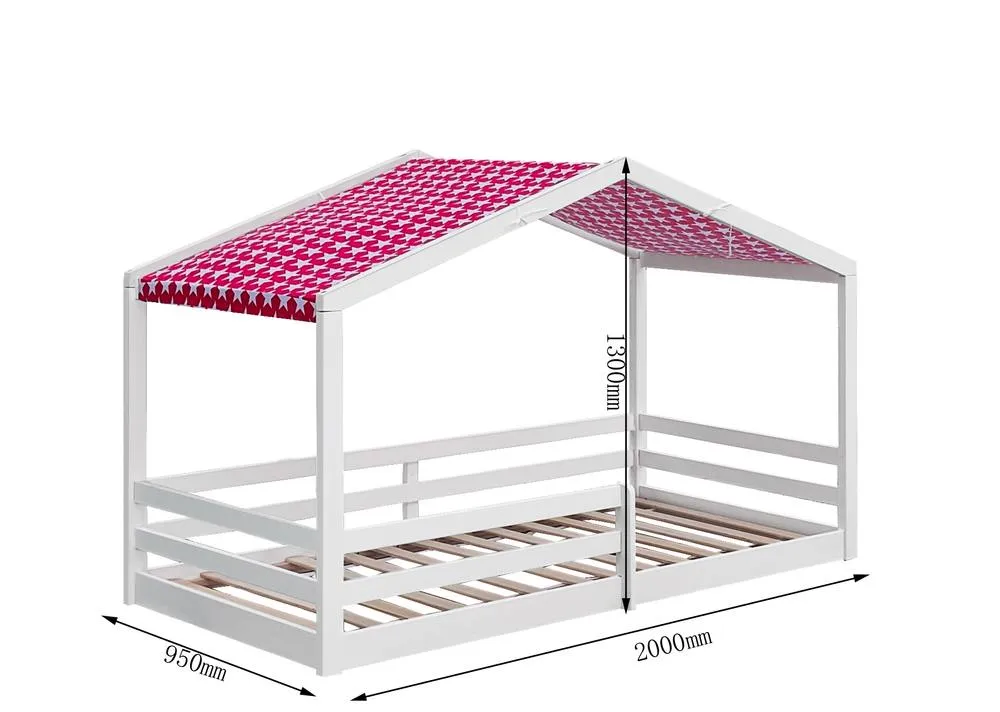 Comfy Living Ltd 3ft Wooden House Bed With Pink Tent in White 2
