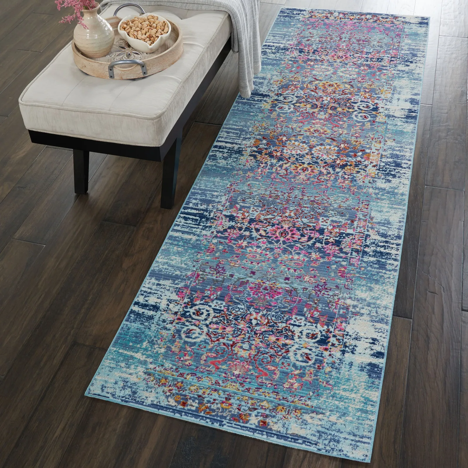 Vintage Kashan 2 Runner Blue