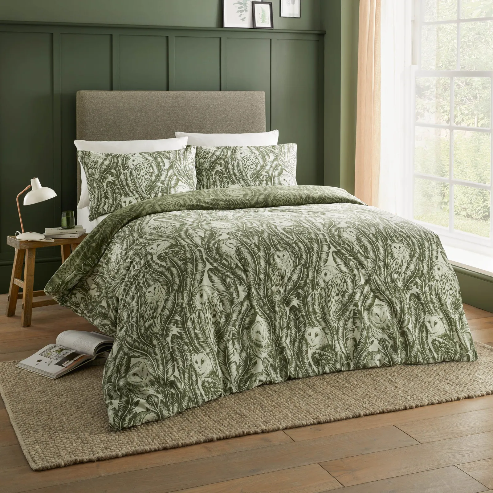 Wylder Albus Barn Owl Floral Duvet Cover Set in Green 4