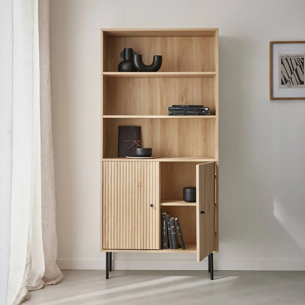 sweeek 2-door Bookcase With Wooden Decor & Metal in Light Brown 3