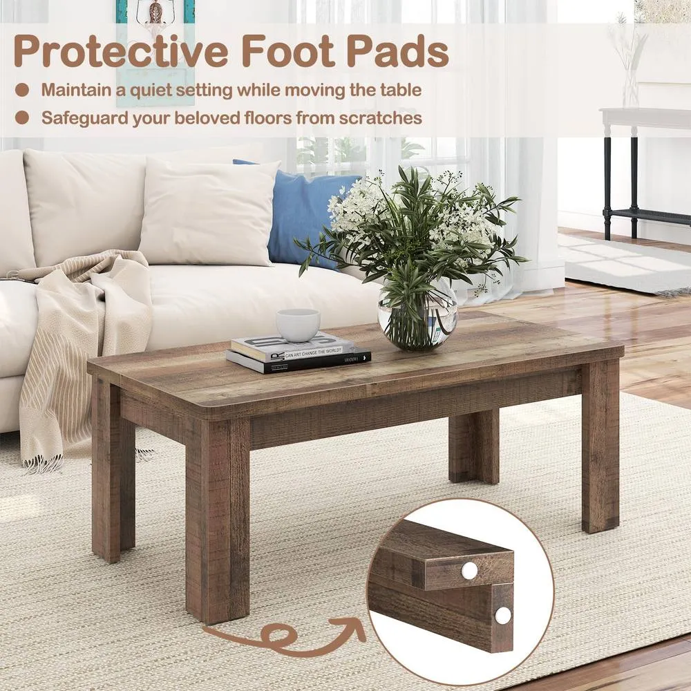 Costway 120cm Farmhouse Coffee Table Rectangular Center Table Tea Table in Brown 4