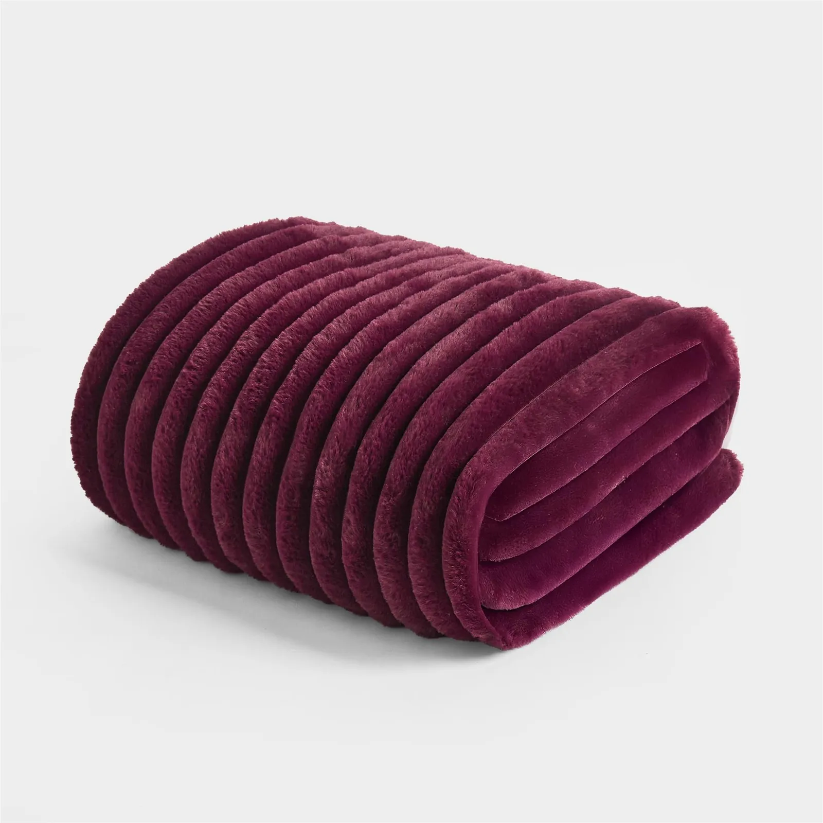 OHS Ribbed Faux Fur Throw Super Soft Fluffy Thick Fleece Bed Blanket in Burgundy